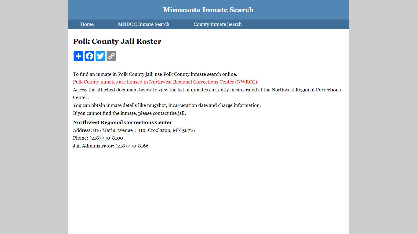 Polk County Jail Roster - inmatesearchminnesota.org